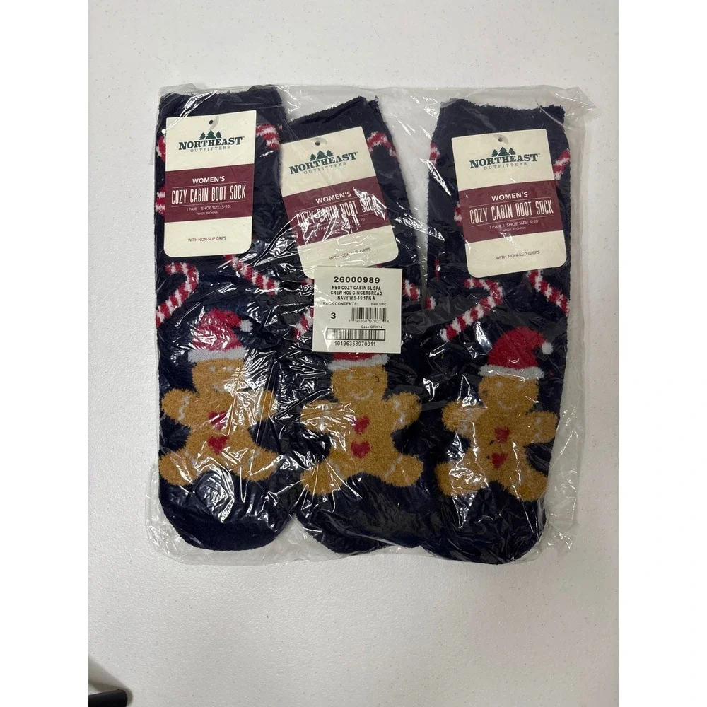 Bundle 3 Northeast‎ Outfitters Womens Cozy Cabin Boot Sock Gingerbread Navy 5-10